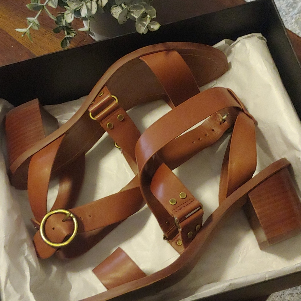 Cognac STRAPPY Low Block Heel Sandal
